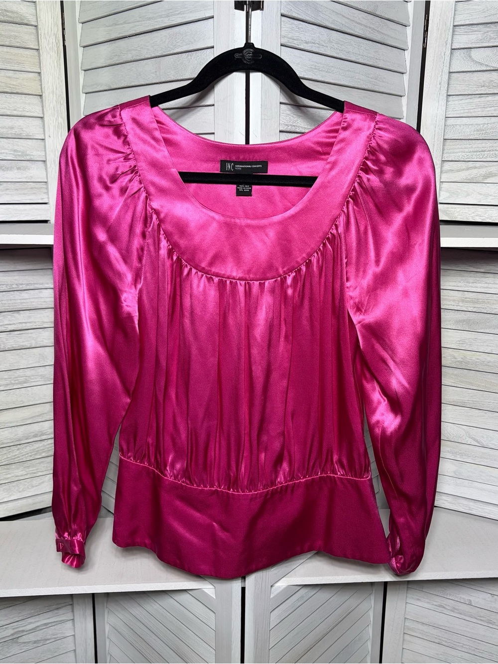 INC International Concepts 100% Silk Hot Pink Scoop Neck Blouse - Size 8P